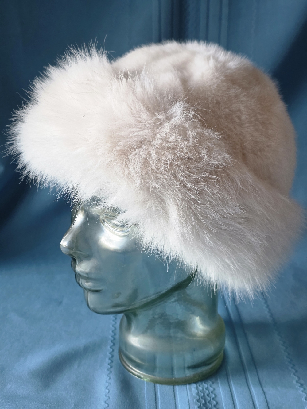 Vintage 70s/80s Genuine Shearling & Real Fox Fur Cossack Roller Hat Off-White